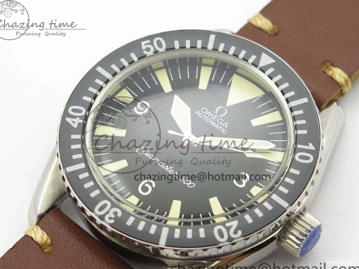 1219 Vintage Seamaster 300 No Date SS B12 Black Dial On Brown Leather Strap A2836 (Free Nylon Strap) Comfortable 7912